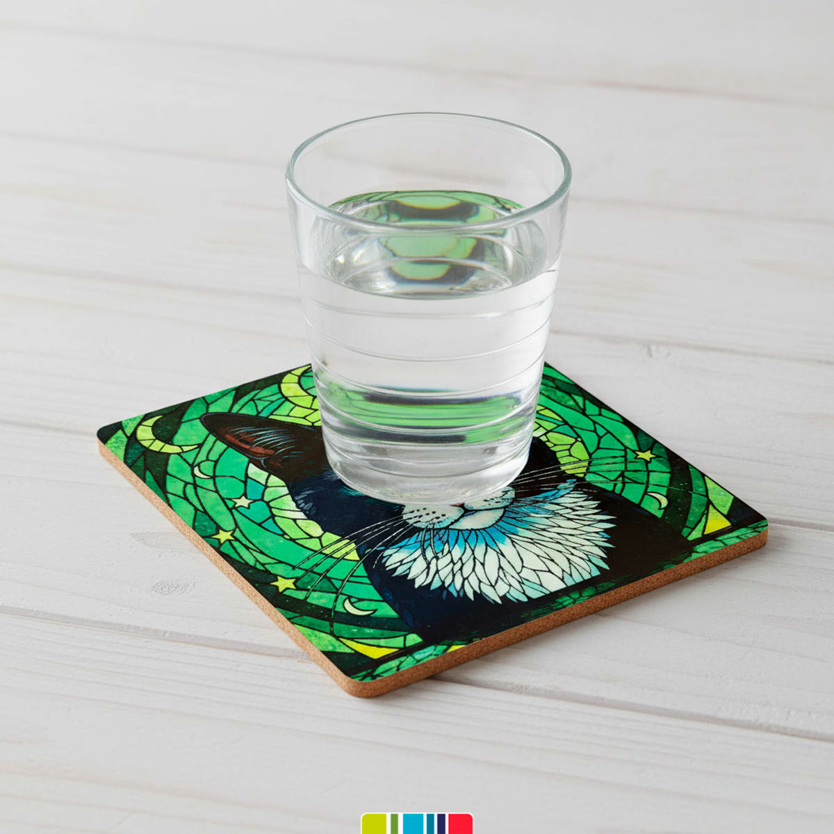 Posavasos de gato tuxedo estilo vitral (1 Unidad)2
