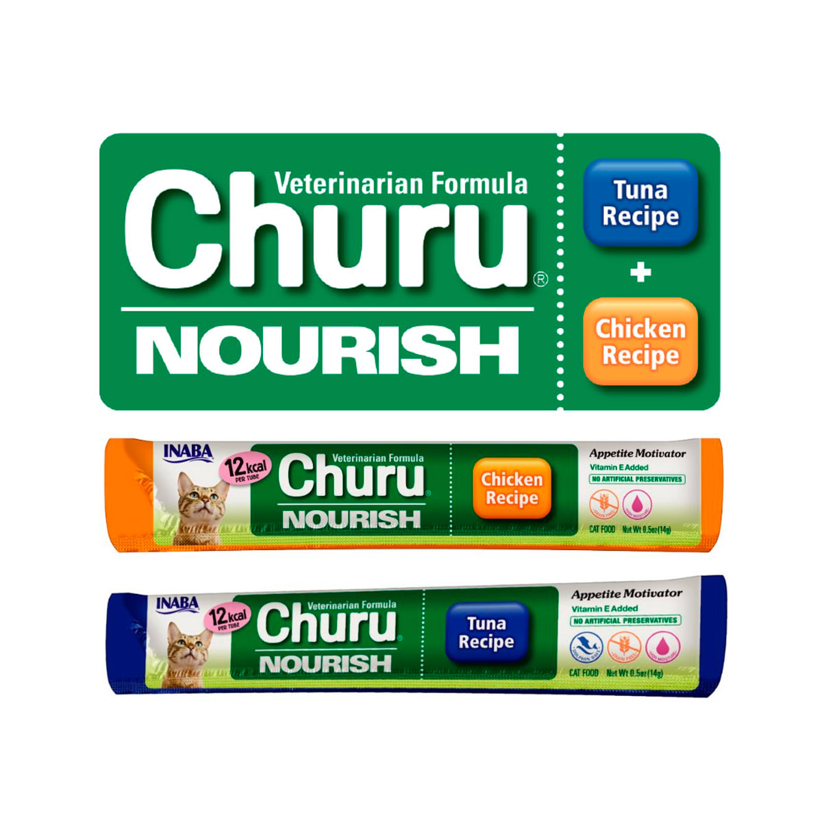 Churu Nourish formula veterinaria para gatos sabor atún y sabor pollo Balde2