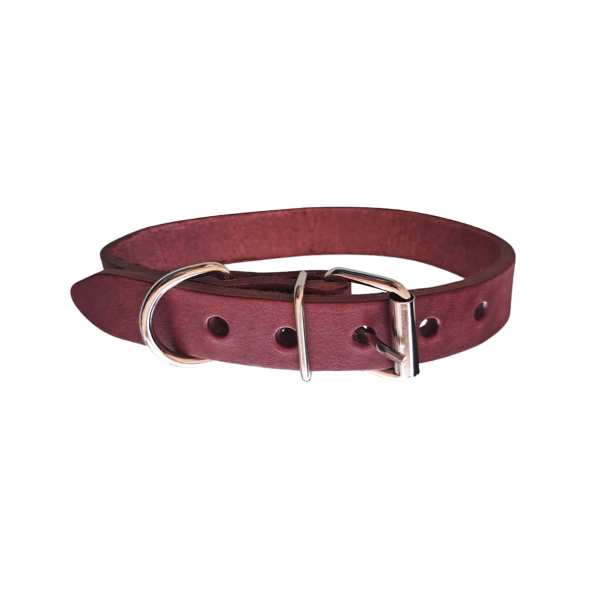 Collar de cuero para perro color tinto Talla M 1