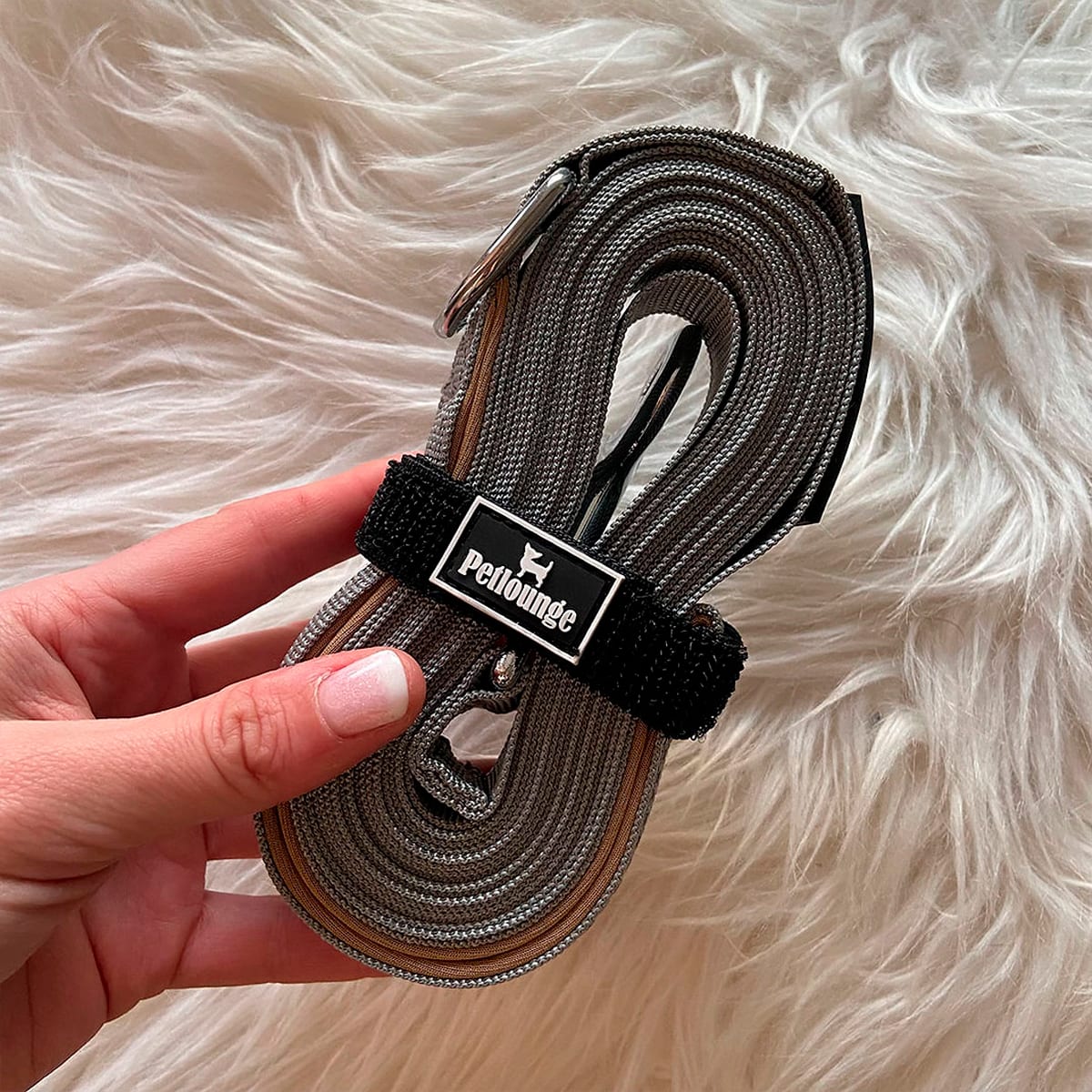 Petlounge Correa Larga Gris con mosquetón reforzado2