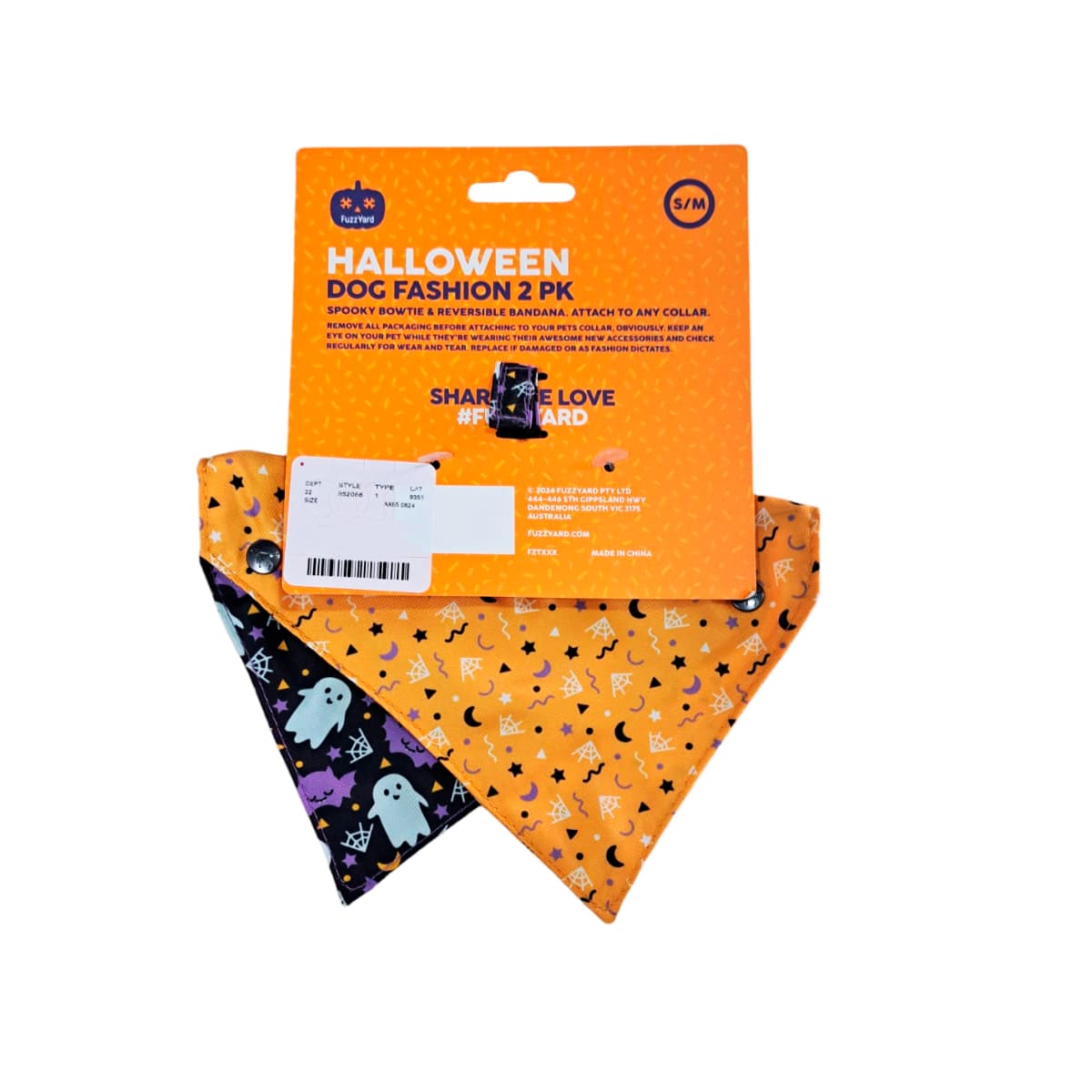 FuzzYard Bandana con corbatín Halloween Fantasmitas y murciélagos2