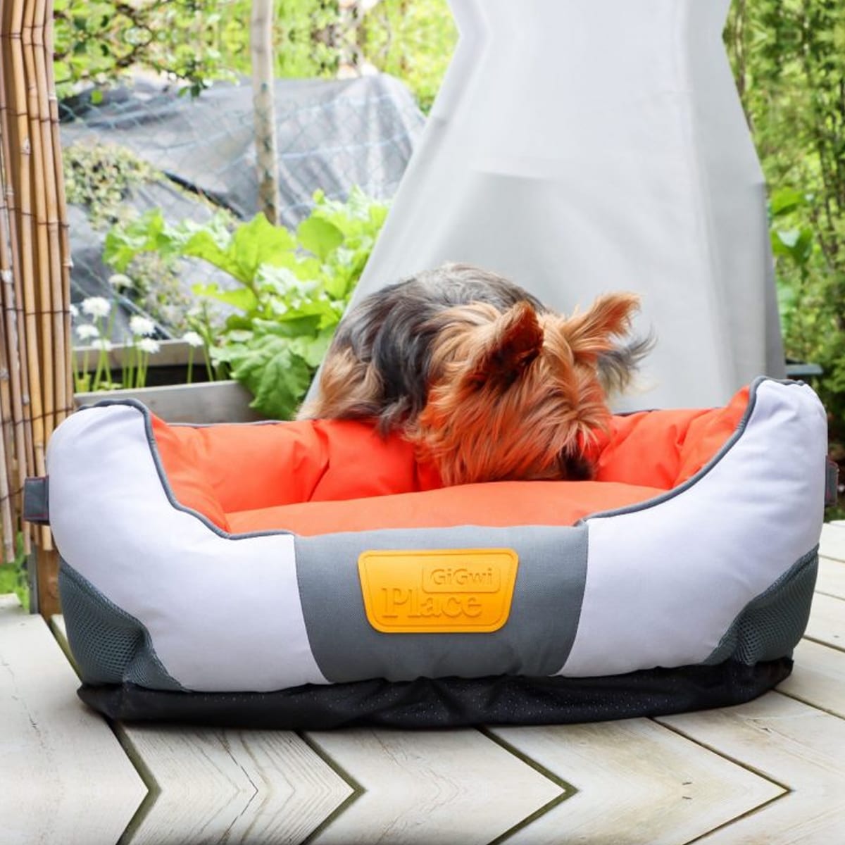 GiGwi Cama Redonda Naranja/Gris para perro o gato2