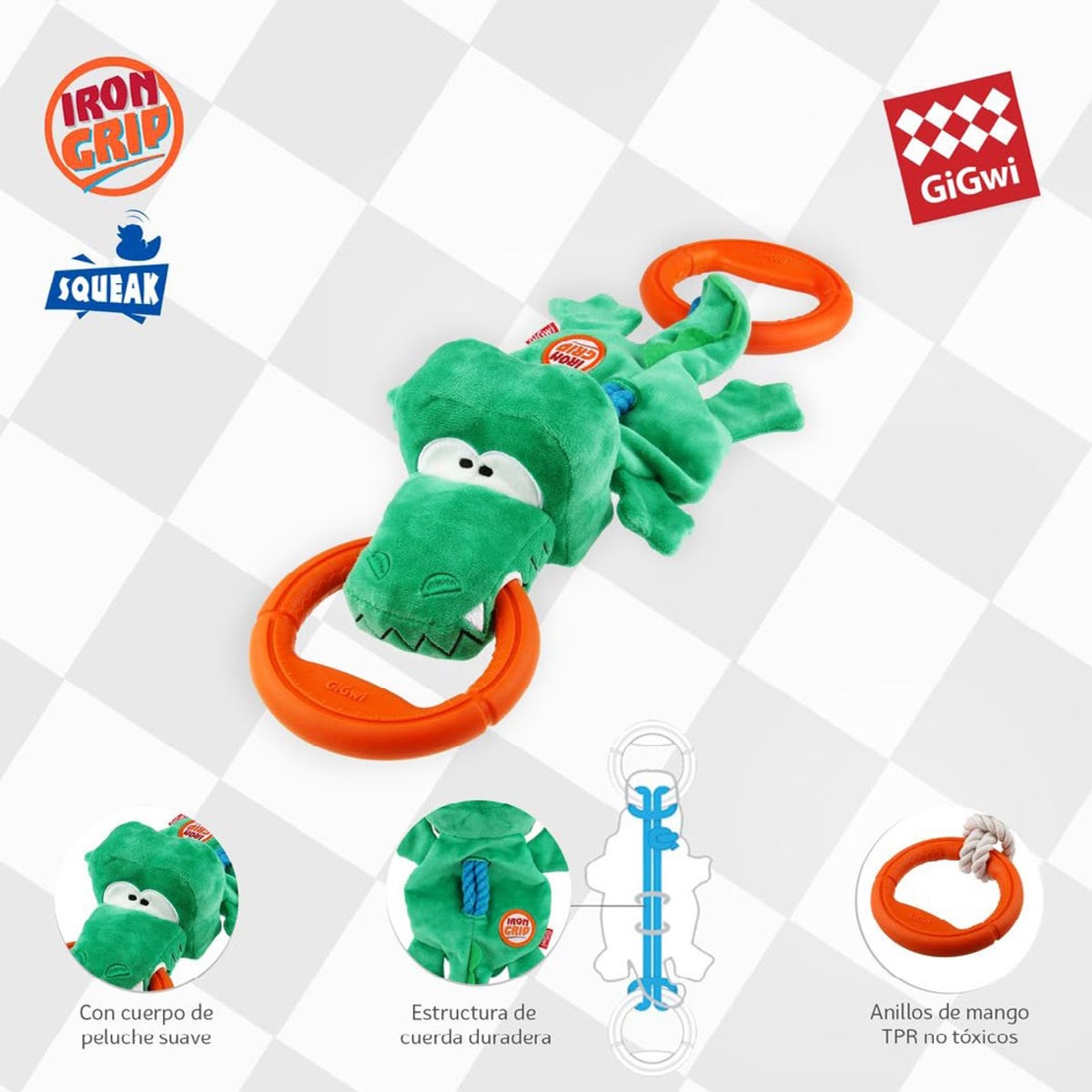 GiGwi Cocodrilo Plush con Cuerda Iron Grip4