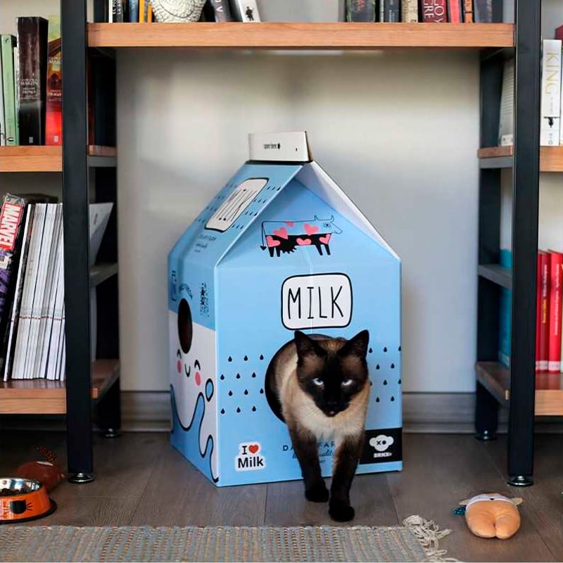 BRNX Casa para gatos maxi diseño caja de leche azul4