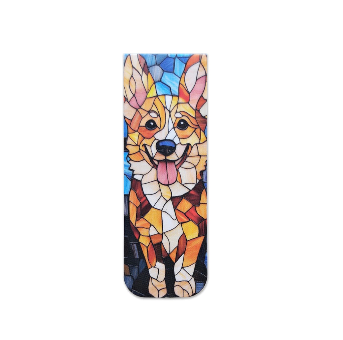 Marcador de libro magnético con diseño de perro corgi estilo mosaico 1