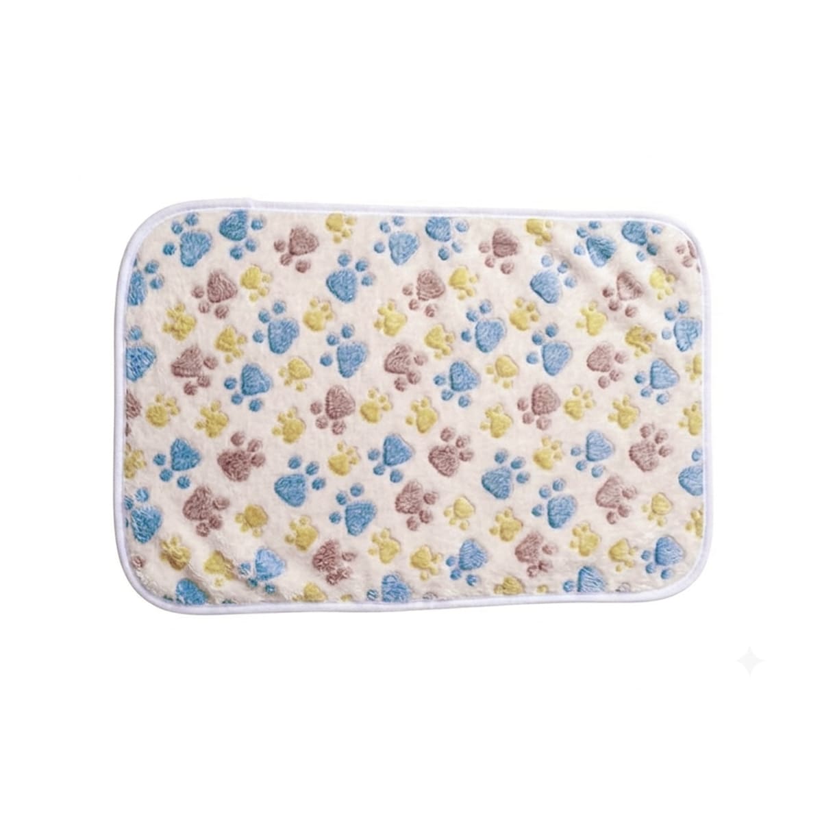 Mantita para mascota diseño de patitas mostaza azul café (76x52cm) 1