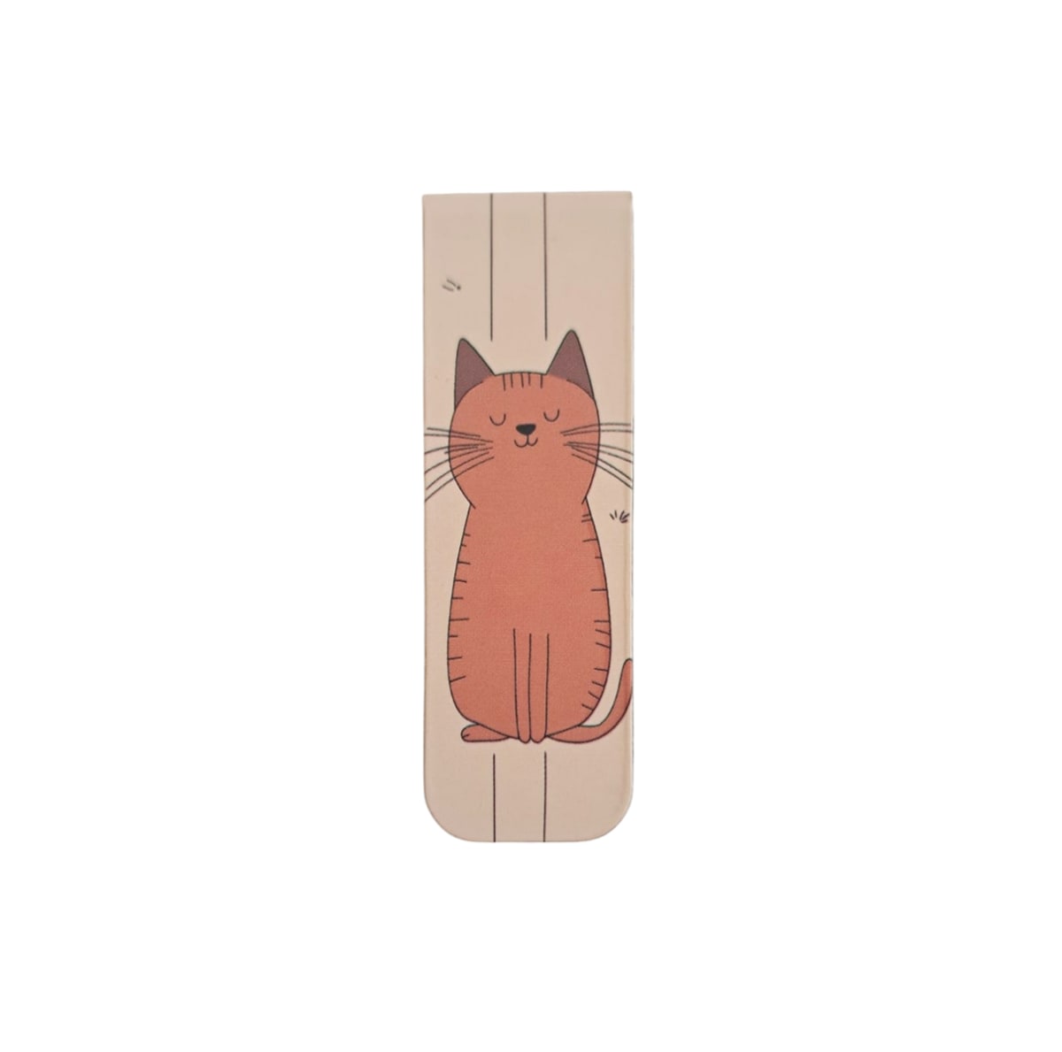 Marcador de libro magnético con diseño de gatito naranjo en fondo crema 1