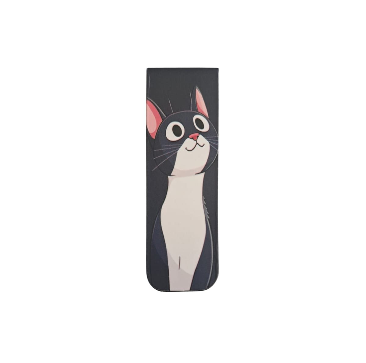 Marcador de libro magnético con diseño de gatito tuxedo en fondo gris 1