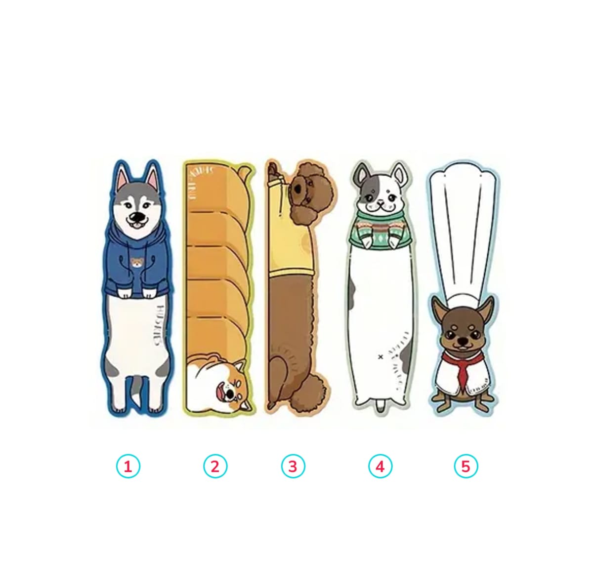 Marcador de libro diseño de razas de perro Shiba-Inu, Poodle, Husky, Buldog Francés 1