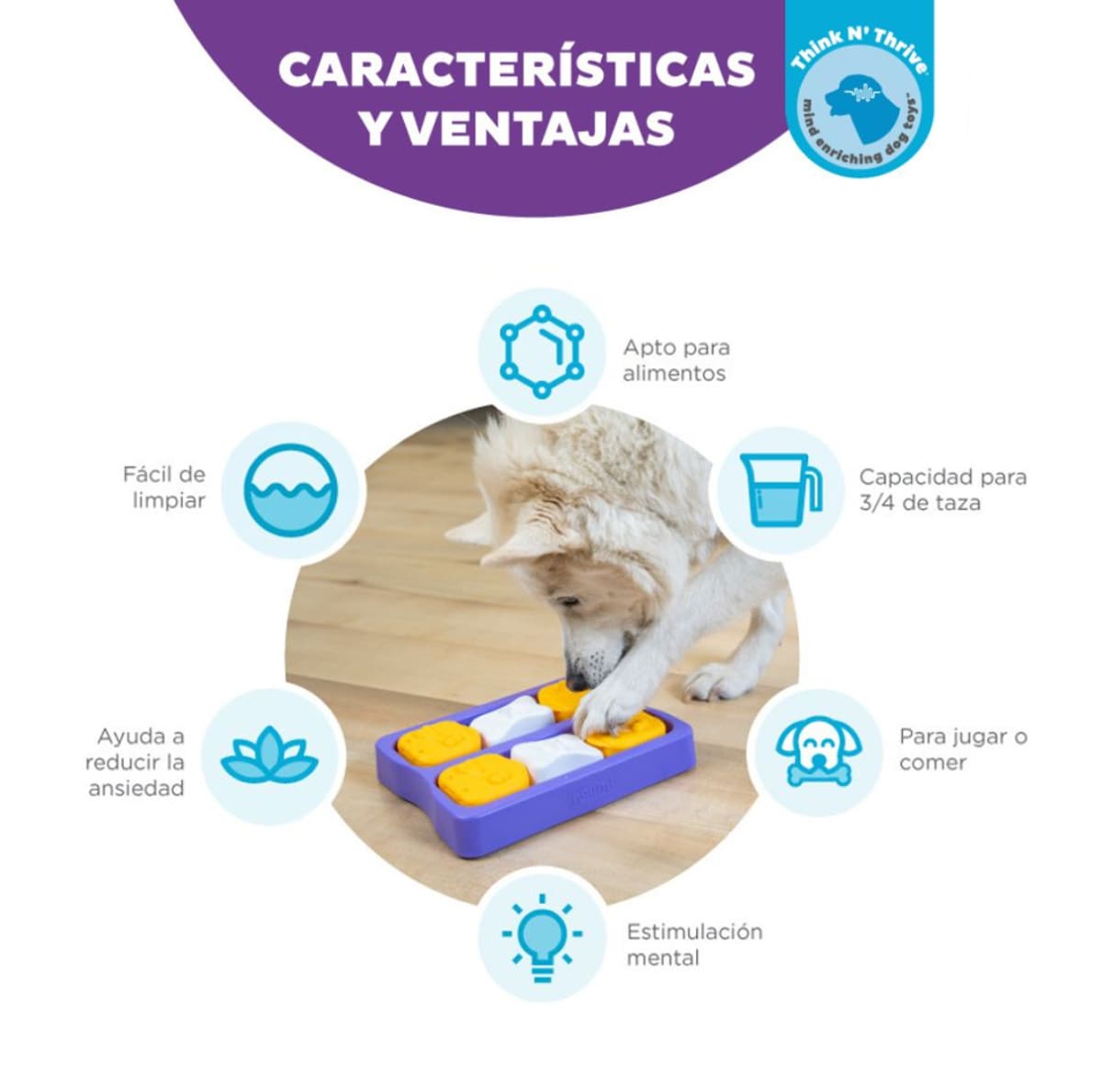 Juguete interactivo para perro Dog Brick Small Nivel 2 color púrpura de Nina Ottosson3