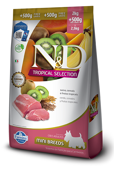N&D Tropical Adulto Mini Cerdo, cereales y frutas tropicales 2kg +500gr GRATIS 1