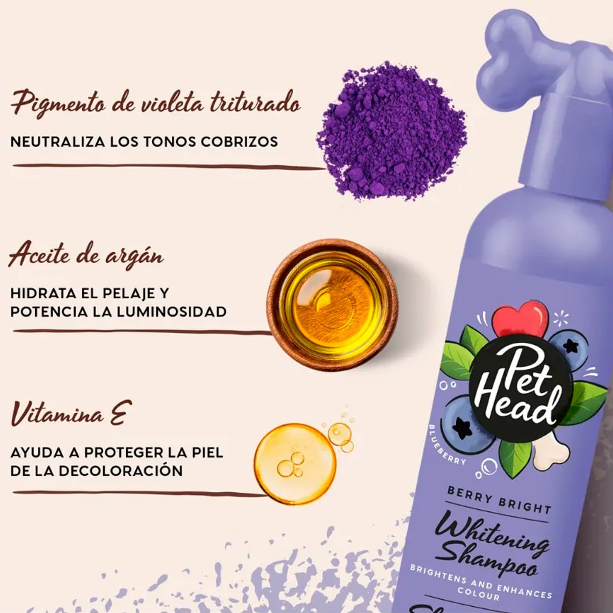 Pet Head Shampoo Berry Bright Blanqueador y Realzador color 475ml3