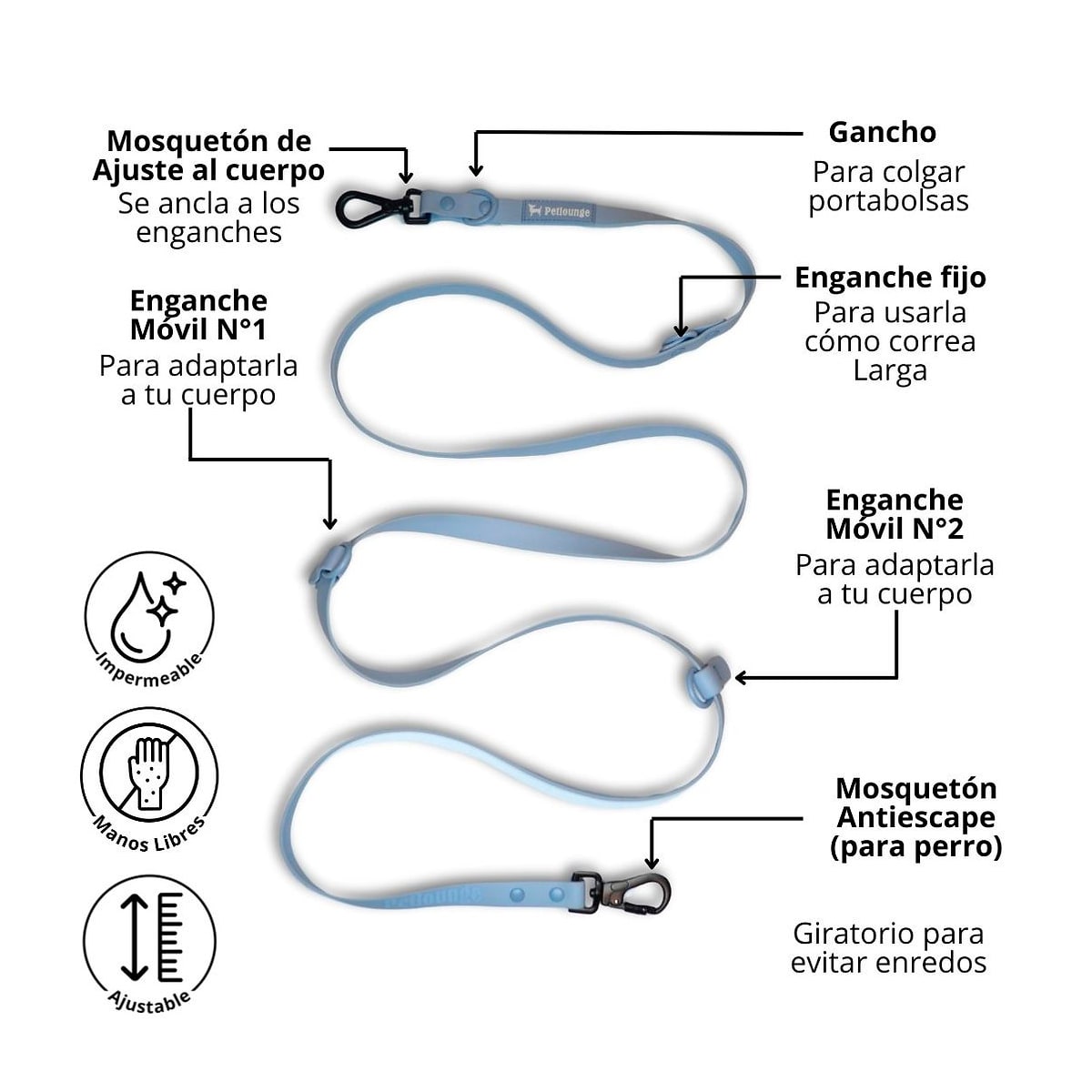 Correa manos libres de Petlounge color celeste3