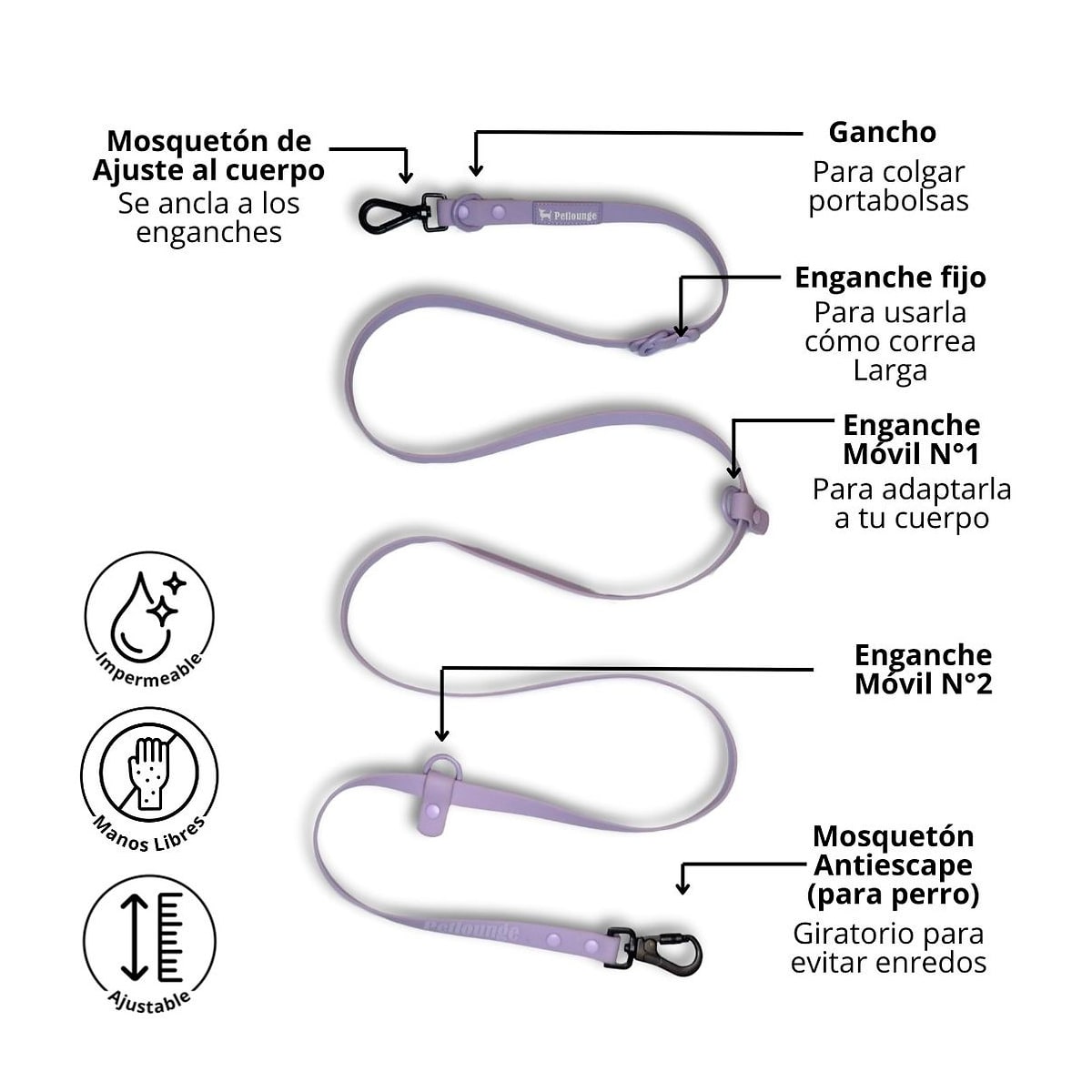 Correa manos libres de Petlounge color lila3