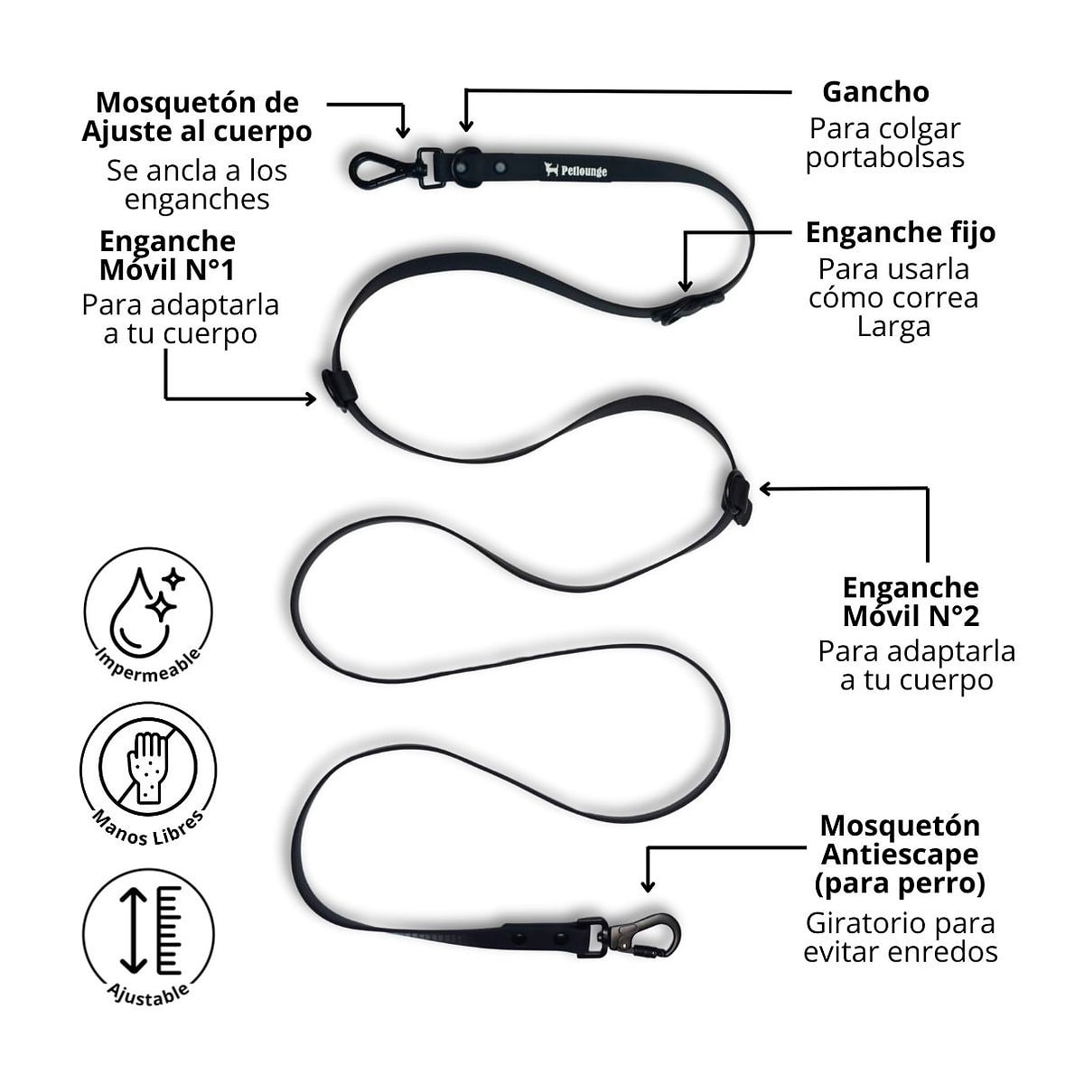 Petlounge Correa manos libres de color negro3