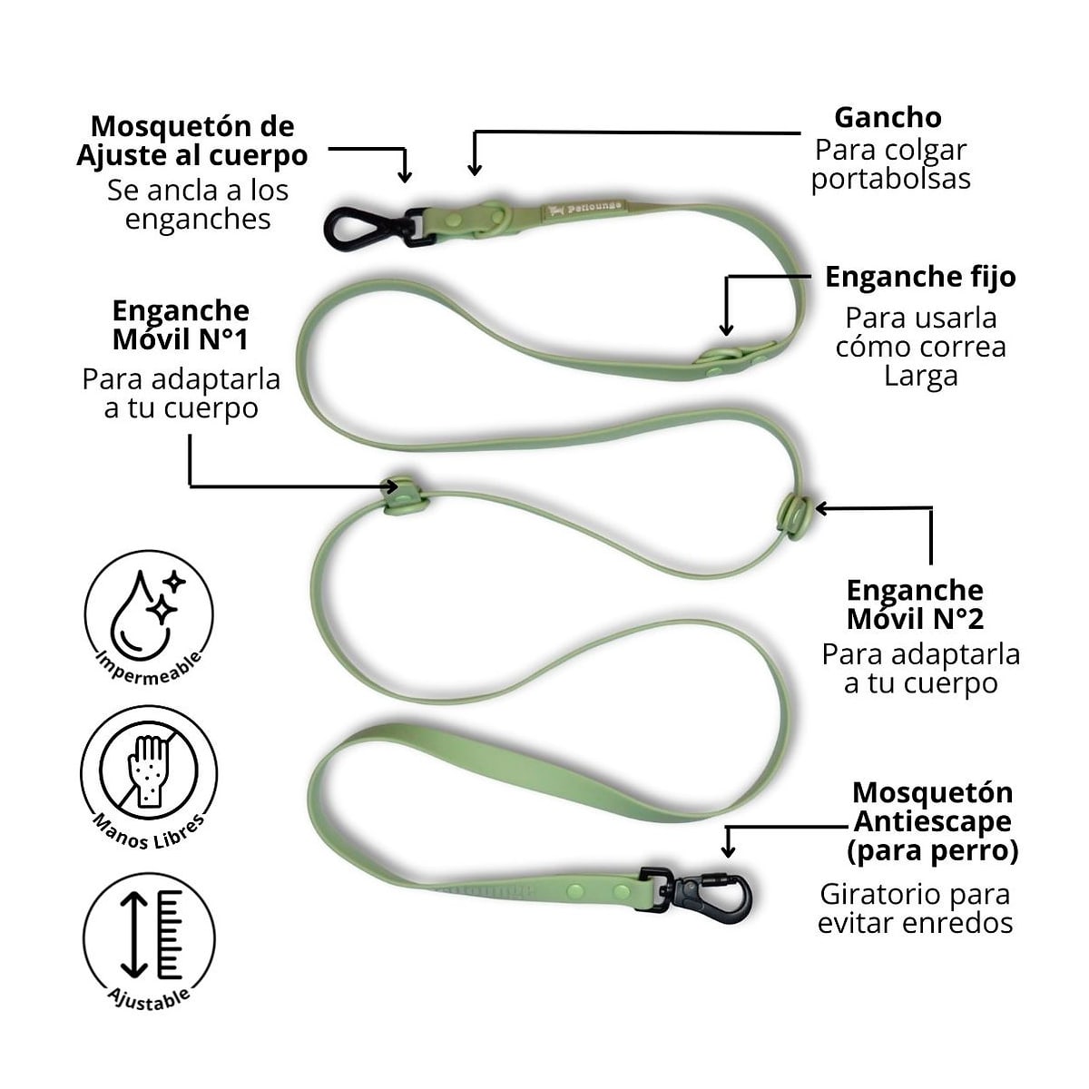 Petlounge Correa manos libres de color verde3
