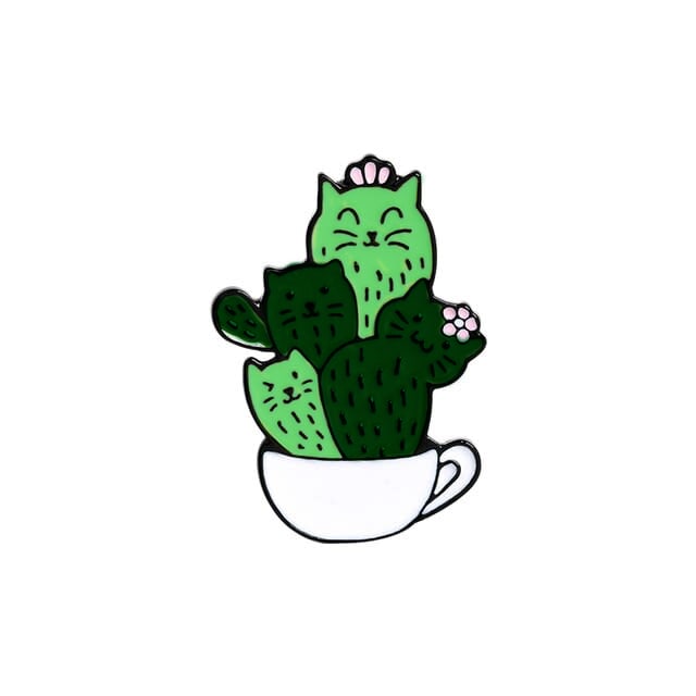 Pin esmaltado diseño de gato cactus 1