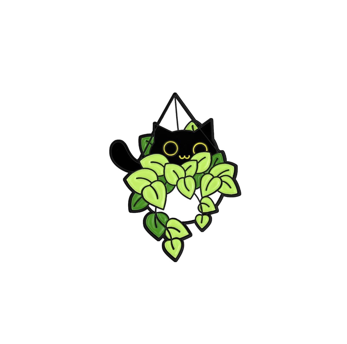 Pin esmaltado diseño de gatito negro en una maceta colgante 1