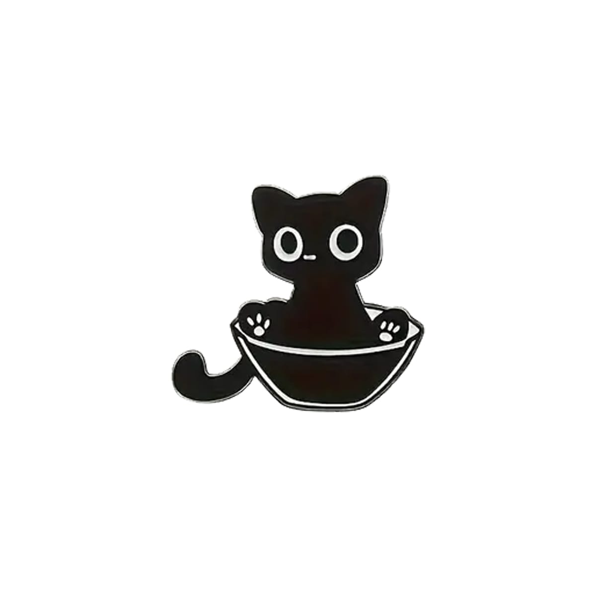 Pin esmaltado diseño gatito negro en un bowl alto asomado 1