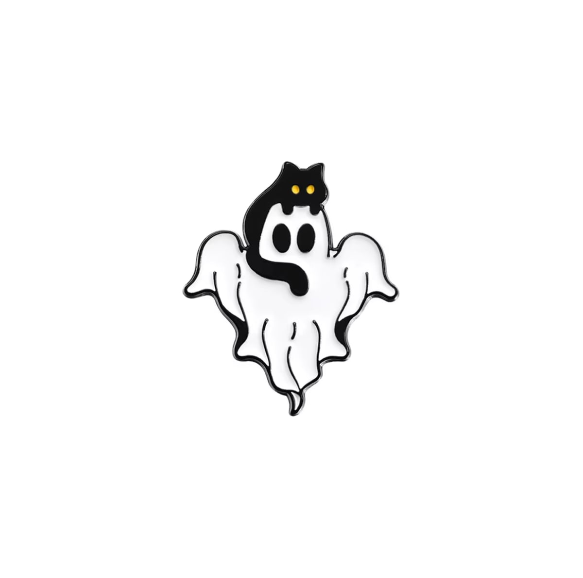 Pin esmaltado diseño fantasma con un gatito negro encima 1