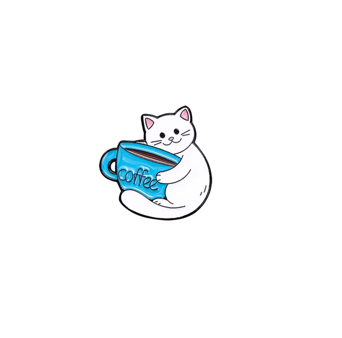 Pin esmaltado diseño de Gatito blanco y una taza de café 1