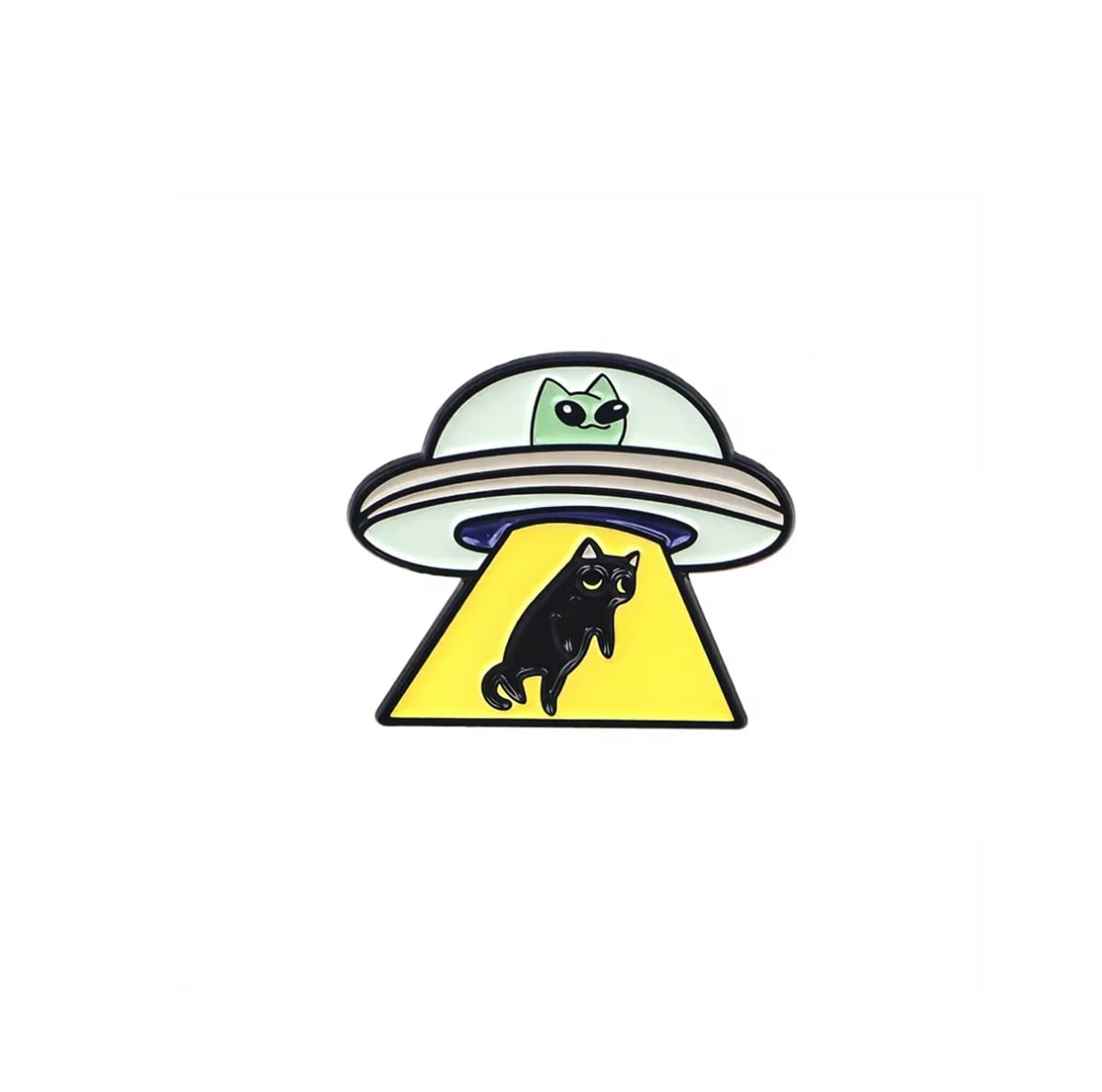 Pin esmaltado diseño de gato negro abducido por un platillo volador 1