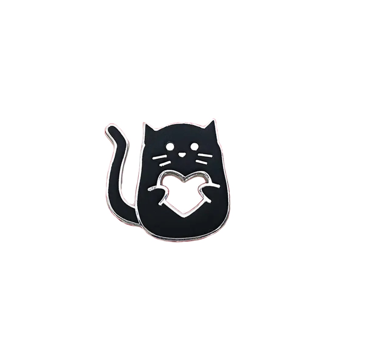 Pin esmaltado diseño de gatito negro con un corazón 1