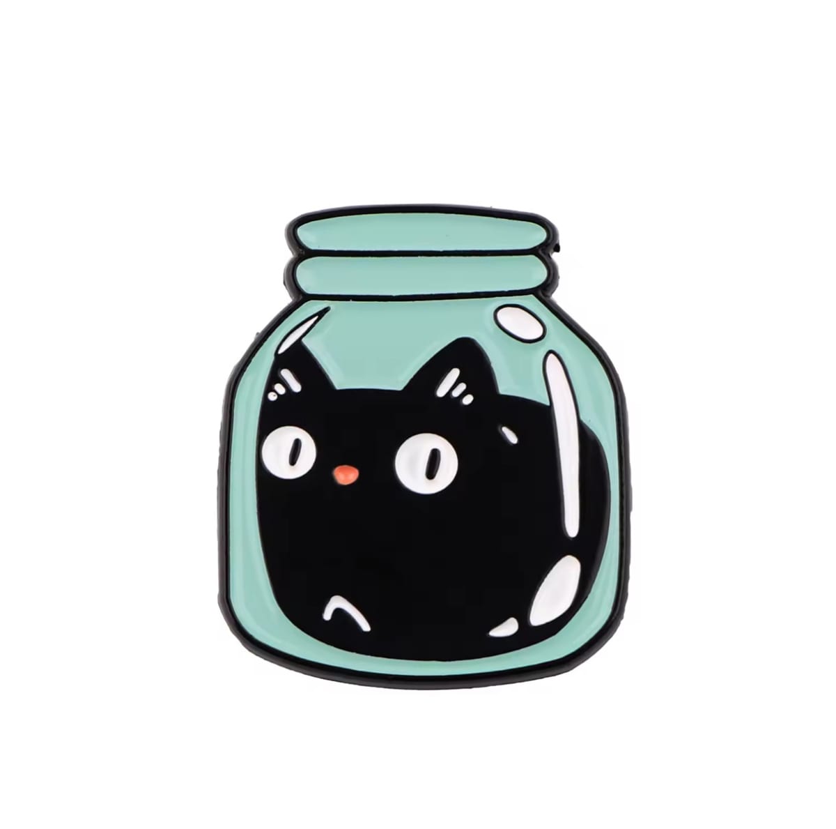 Pin esmaltado diseño de gato negro travieso en un frasco 1