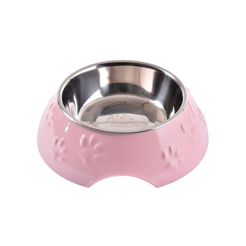 Mascan Plato Huellitas Rosado de melamina con acero inoxidable 1