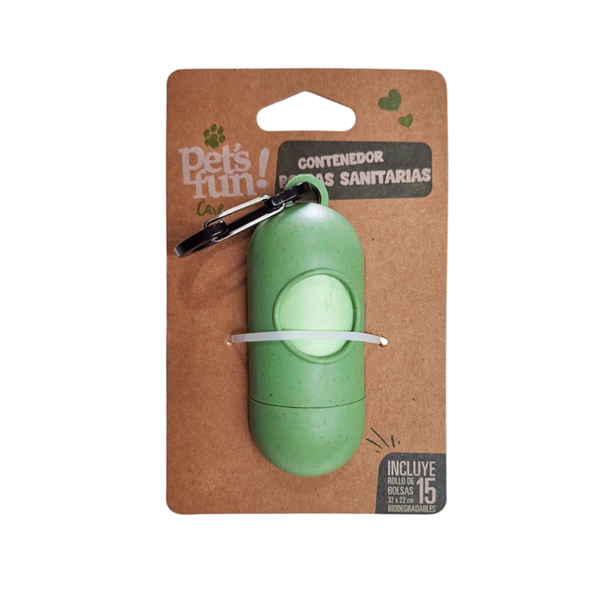 Pet's Fun Porta bolsas verde biodegradable con 15 bolsitas 1
