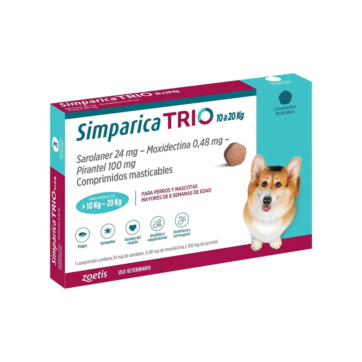 Simparica TRIO Masticable 10 a 20 kg 1