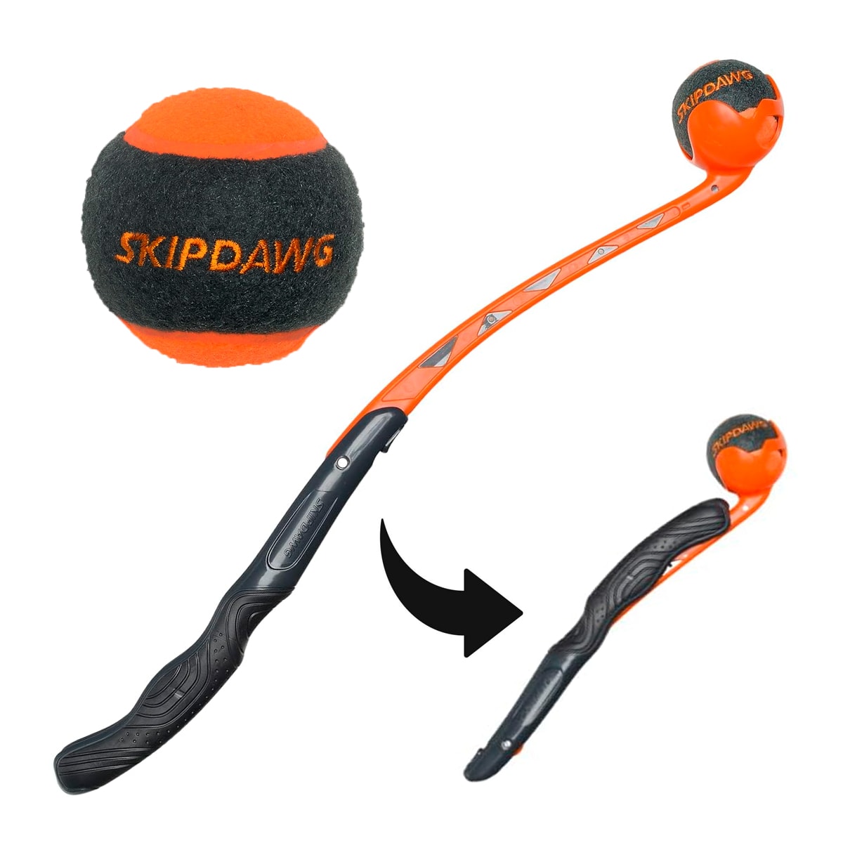 Lanzador de pelota portable para perro Skipdawg con 1 pelota2