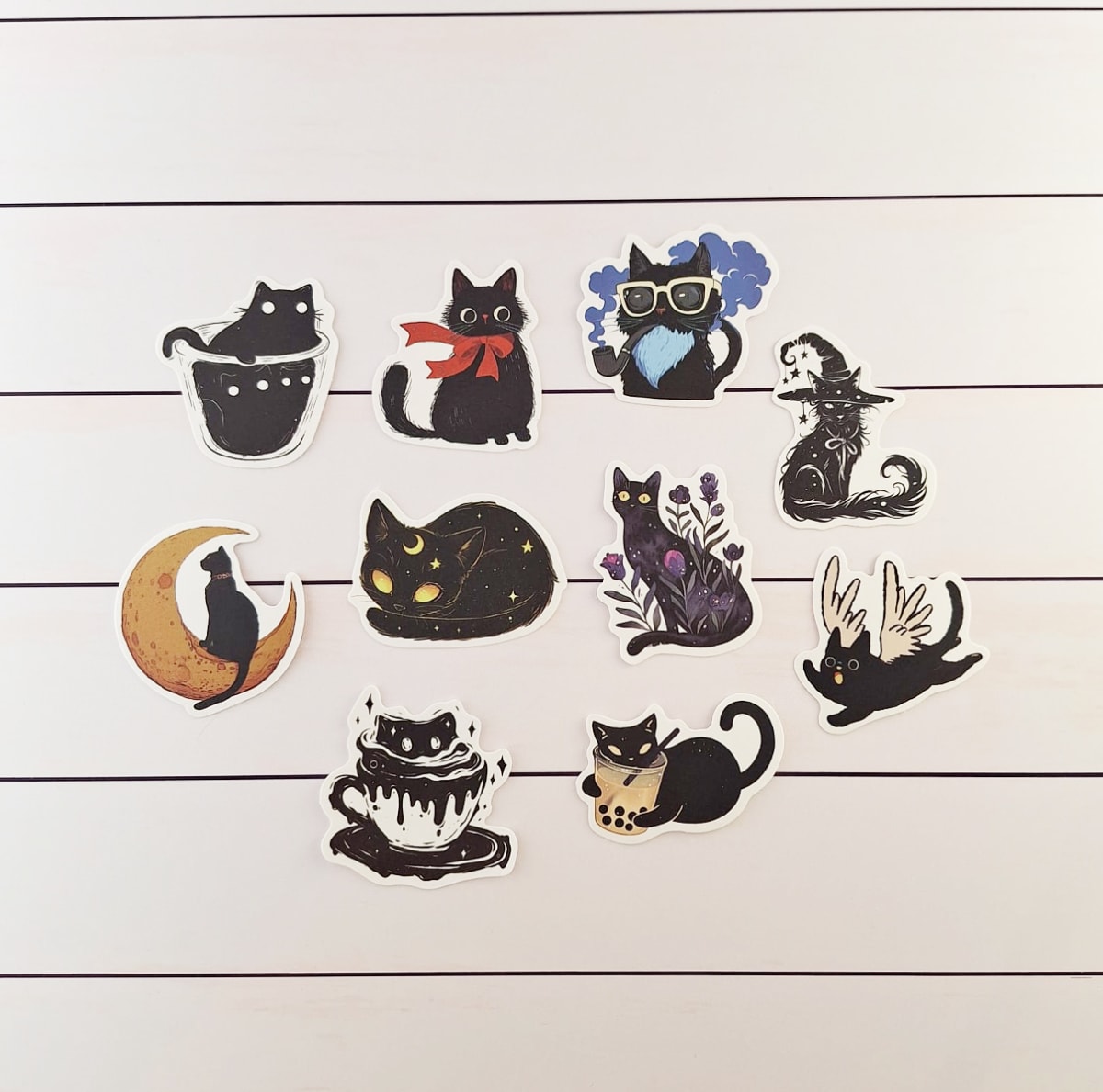 Set de 10 stickers de gatitos negros ilustrados 1