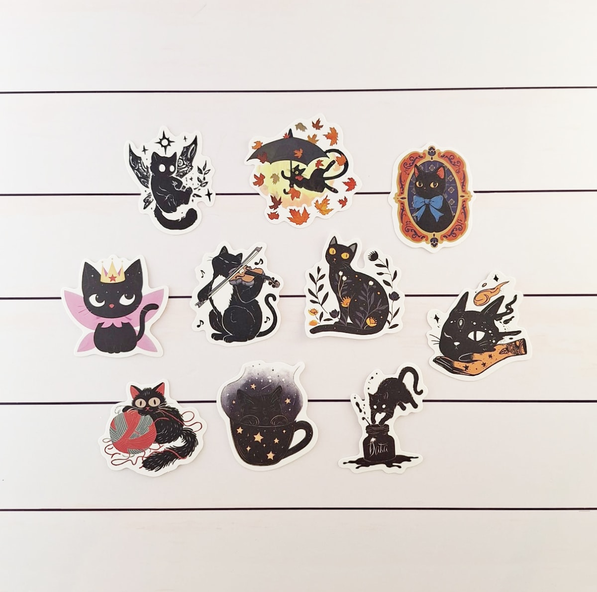 Set de 10 stickers de gatitos negros ilustrados2
