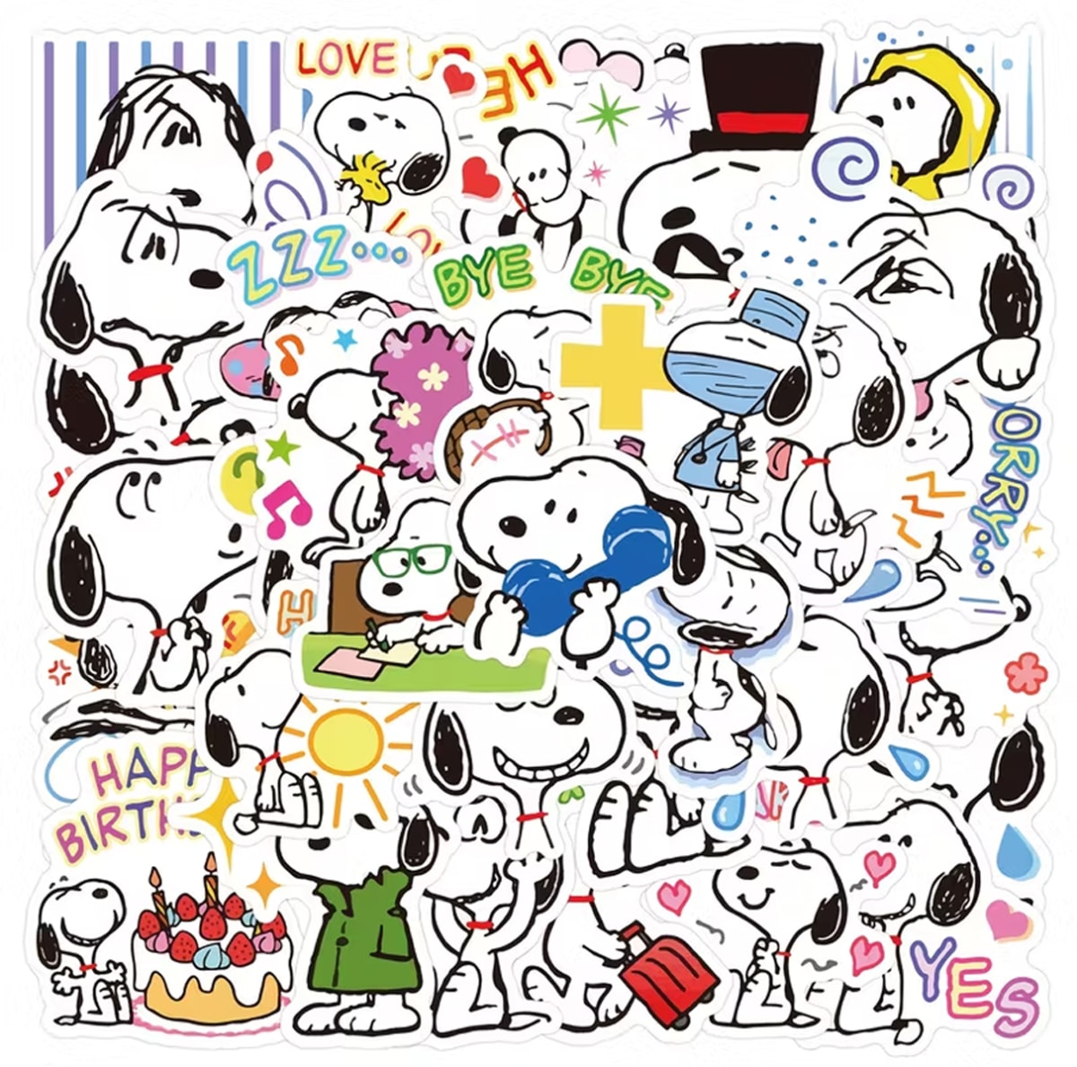 Set de 10 stickers ilustrados de Snoopy modelo 52