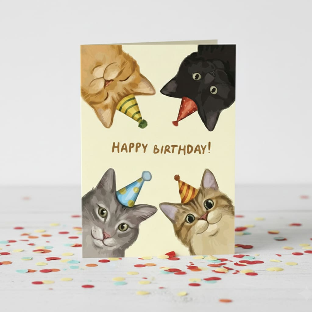 Tarjeta de Cumpleaños con diseño de cuatro Gatitos Happy Birthday!2