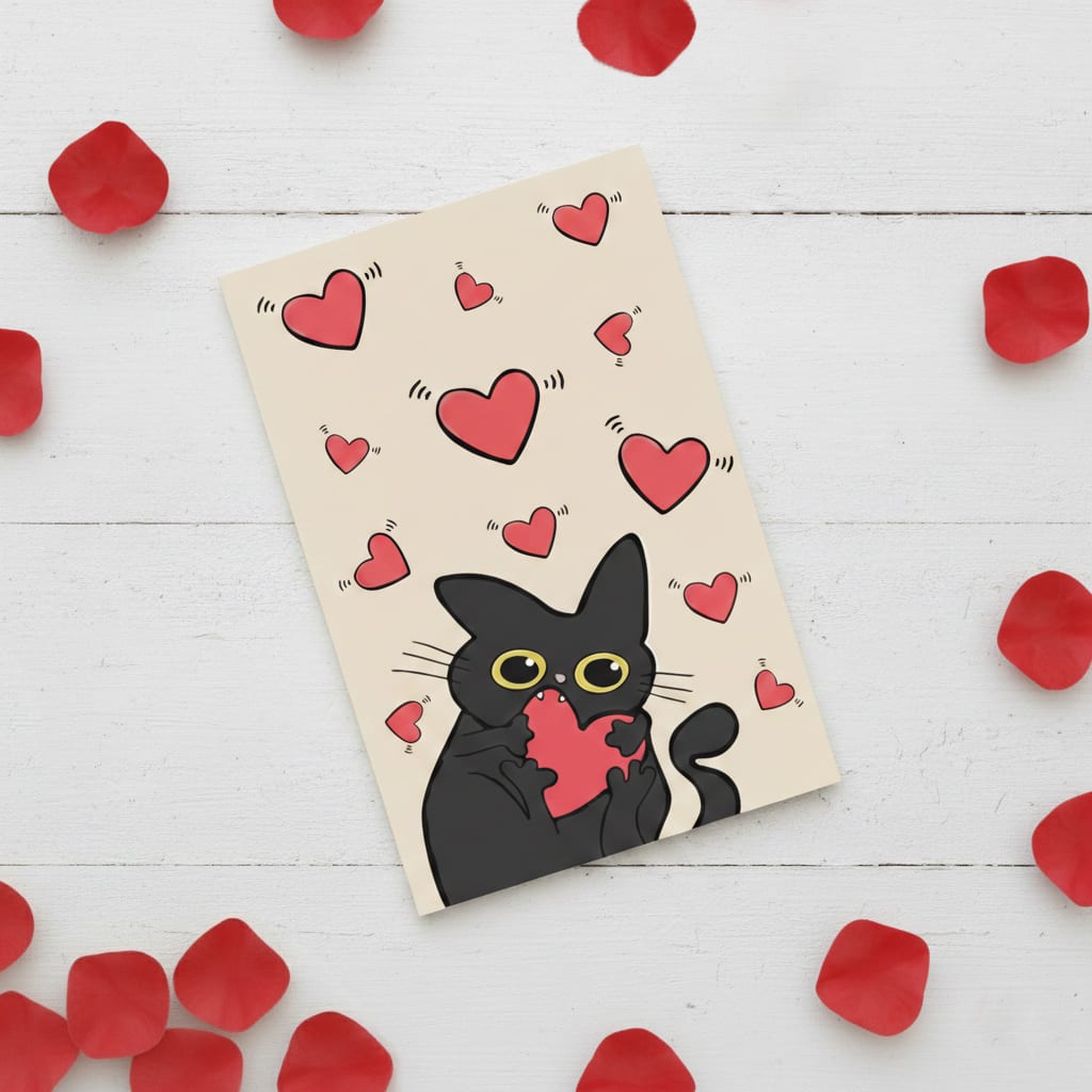 Tarjeta de San Valentin con diseño de gatito enamorado2