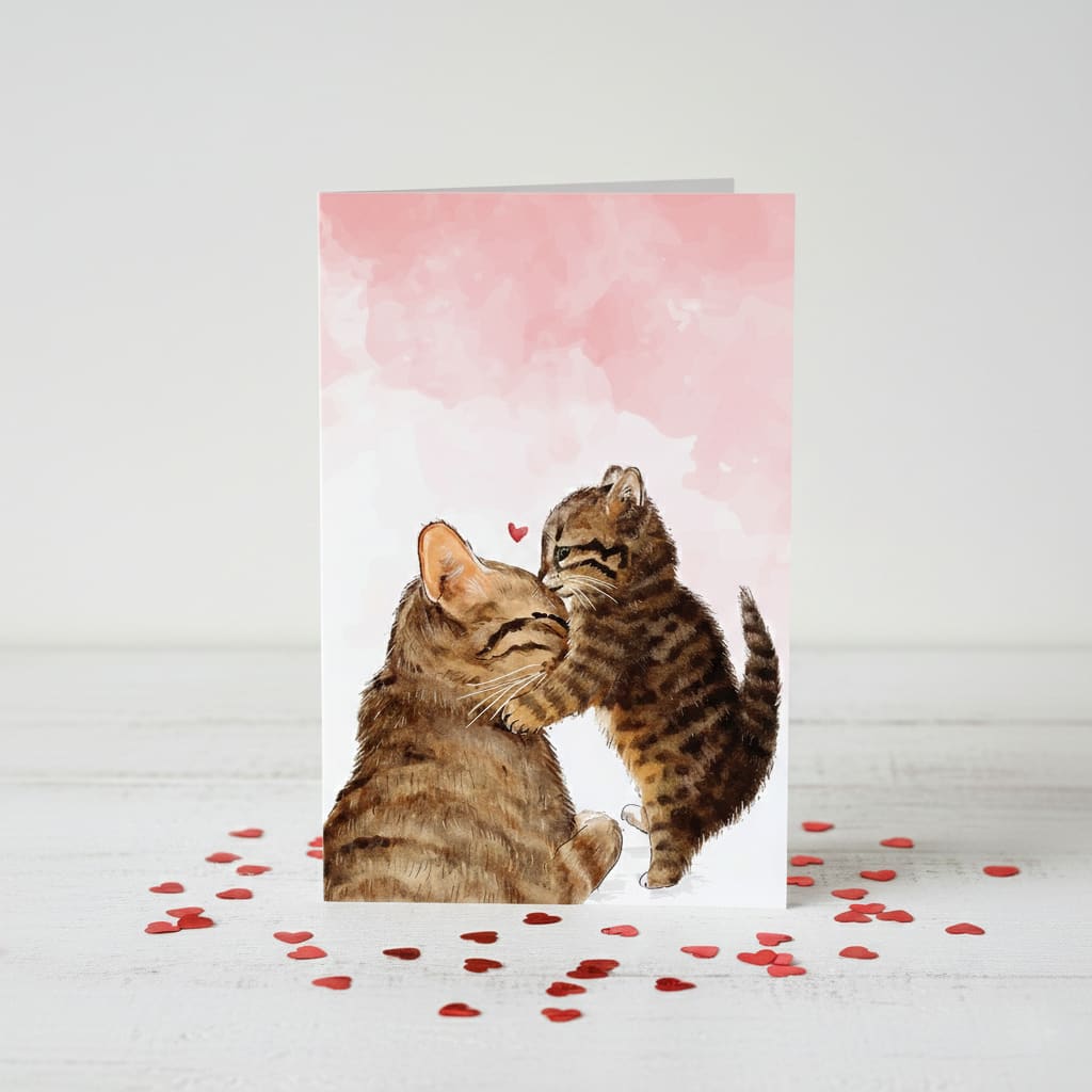 Tarjeta por el día de la madre de gata mama y su gatito2