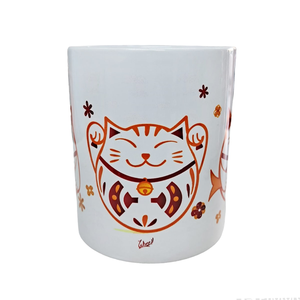 Tazón blanco Whee Cat Lover Maneki-neko rojos3
