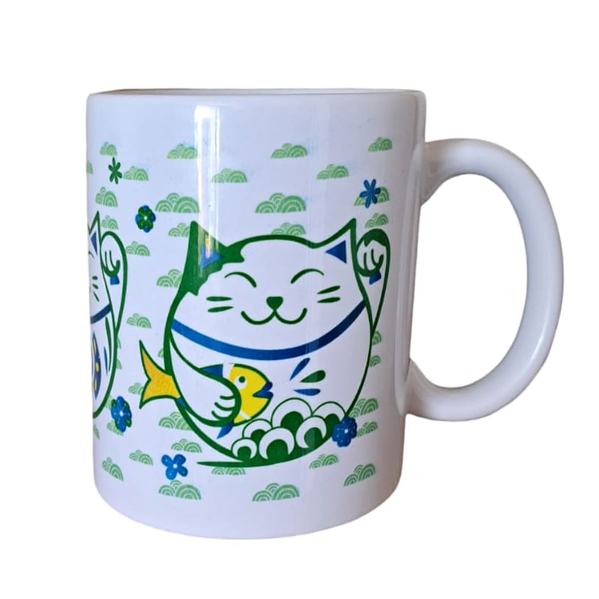 Tazón blanco Whee Cat Lover Maneki-neko azul 1