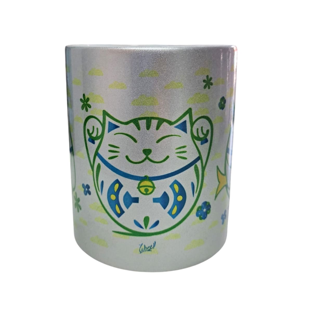 Tazón plateado Whee Cat Lover Maneki-neko azul2