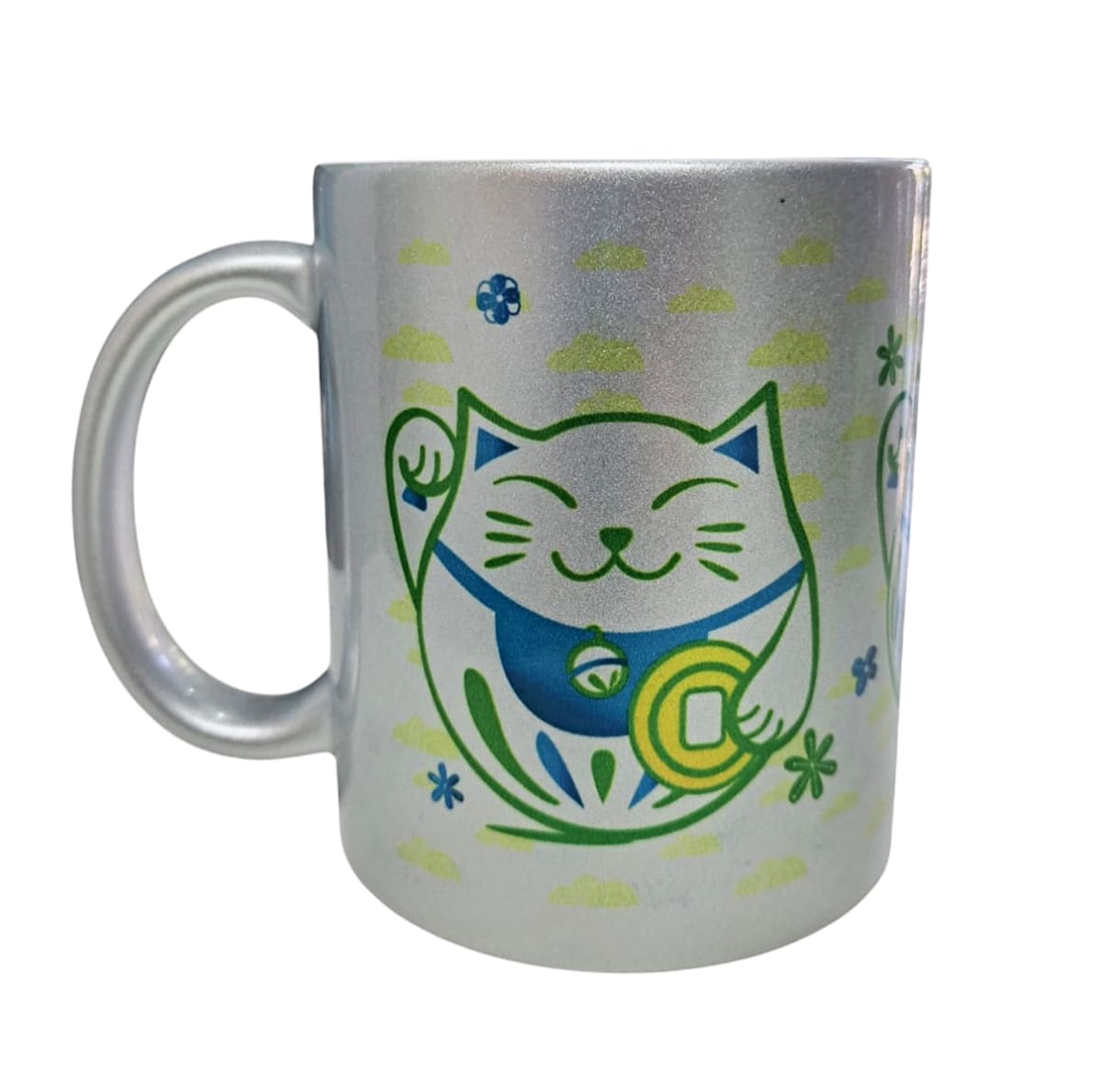Tazón plateado Whee Cat Lover Maneki-neko azul3