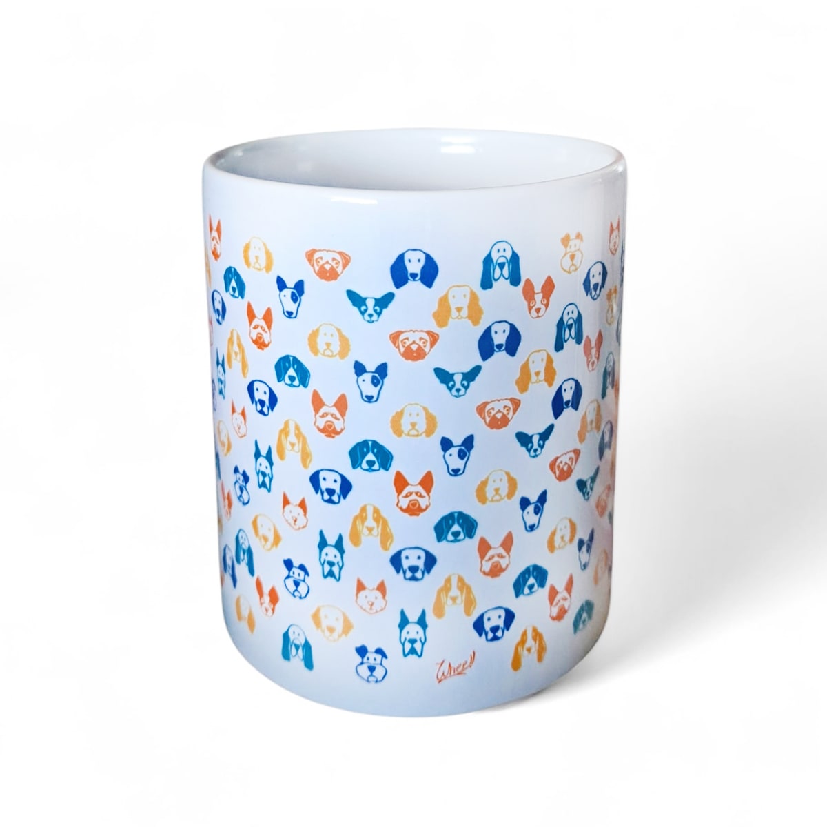 Tazón blanco Whee Dog Razas colores azul, cyan y naranjo3