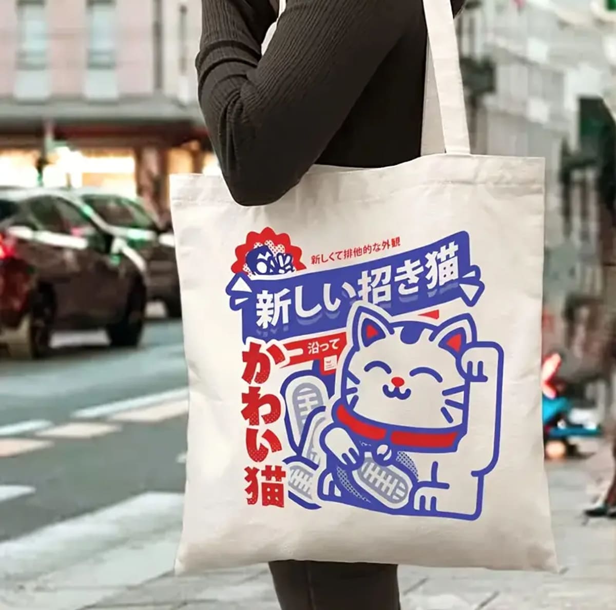 Bolso Tote diseño gatito de la suerte japonés2