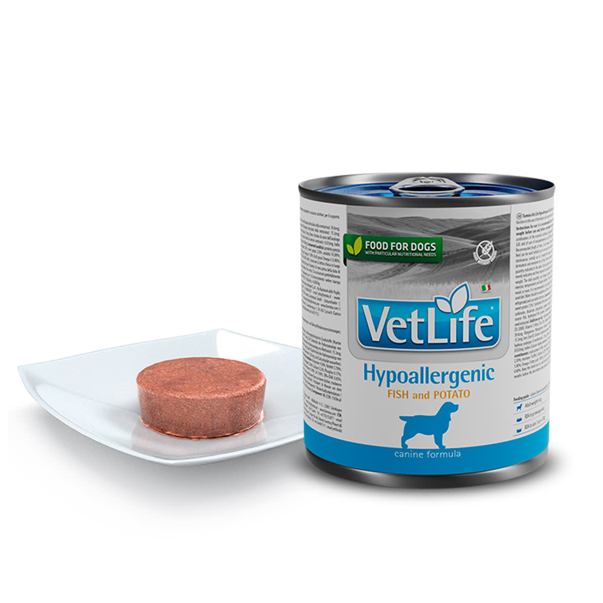 Vet Life Perro Hipoalergénico Pescado y Papa Lata 300g2