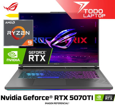 ASUS ROG STRIX G16 G614PR RYZEN 9 8940HS MEMORIA RAM 16 GB + DISCO SOLIDO 1 TB NVIDIA GEFORCE NVIDIA GEFORCE RTX 5070TI (12 GB) PANTALLA 16