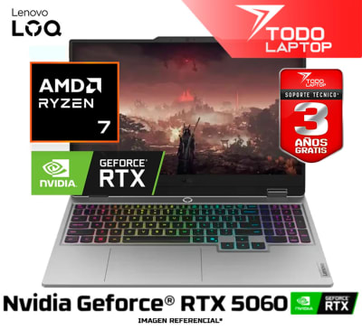 LENOVO LOQ 15AHP10 AMD RYZEN 7 260 MEMORIA RAM 16GB + DISCO SOLIDO 512GB NVIDIA GEFORCE RTX 5060 (8GB) PANTALLA 15.6