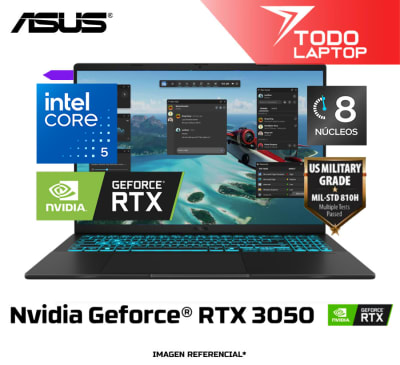 ASUS V16 INTEL CORE 5 210H MEMORIA RAM 8 GB + DISCO SOLIDO 512GB NVIDIA GEFORCE RTX 3050 (6 GB) PANTALLA 16