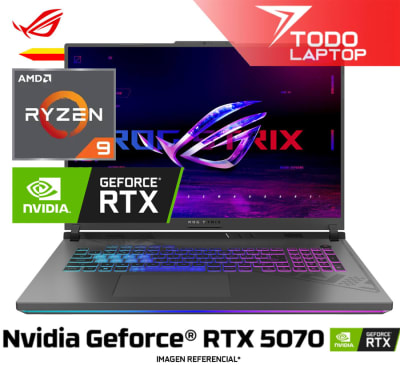 ASUS ROG STRIX G16 G614PP-WH94 PLUS RYZEN 9 8940HS MEMORIA RAM 16 GB + DISCO SOLIDO 1 TB VIDEO NVIDIA GEFORCE RTX 5070 (8 GB) PANTALLA 16