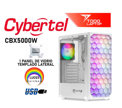 CASE CYBERTEL COMBAT WHITE CBX5000W, VIDRIO TEMPLADO, LUCES RAINBOW